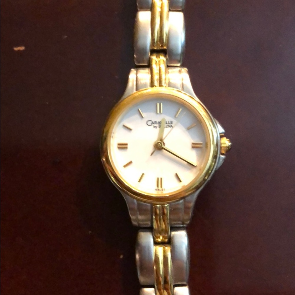 Silver and gold watch.